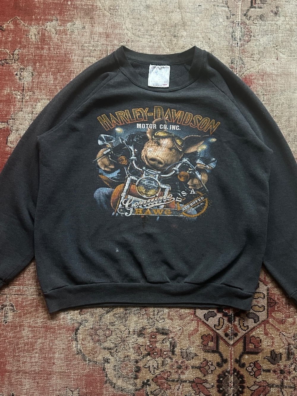 Vintage 1989 Harley Davidson "Genuine Hawg" 3D Emblem Sweatshirt